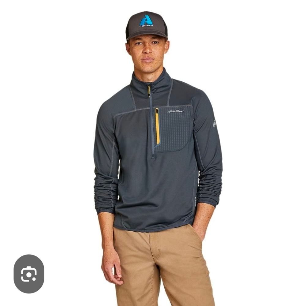 NWT Eddie Bauer Fleece Half Zip High Route Grid Mock Neck Grey Size Medium
